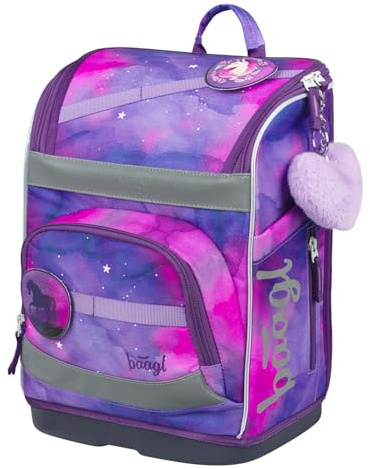 Baagl Schulranzen Mädchen für 1. Klasse - Ergonomische Schultasche für Kinder Zippy Plus - Schulrucksack mit Brustgurt & Hüftgurt - Grundschule Ranzen Tornister, 21 l (Pferd)