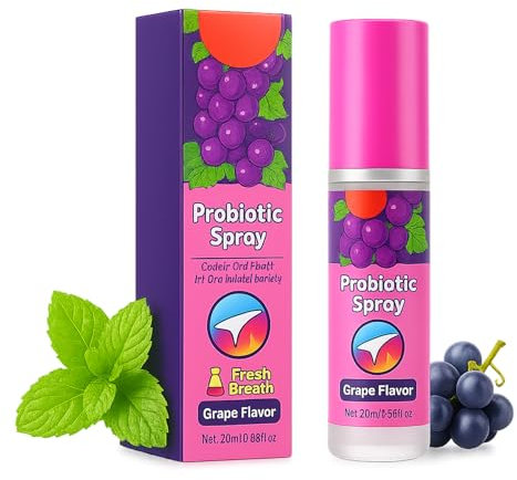 Mundspray gegen Mundgeruch, Atemerfrischer mit Fruchtgeschmack – Tragbares Mundspray mit Traubenaroma für frischen Atem unterwegs, 20 ml