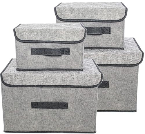 Clay Roberts Storage Baskets with Lids, Pack of 4 Storage Chests, Grey, Fabric Boxes Set for Organiser Units, Homes and Offices, Baskets, Boxes, Box, Unit Cubes