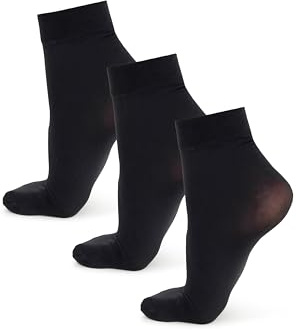 NOQ Chaussettes Femme Au-dessus de la Cheville Couleur Unie 40 DEN Opaque Microfibre Mat Classique avec Taille Unique Casual Bureau Mira, couleur noire, lot de 3