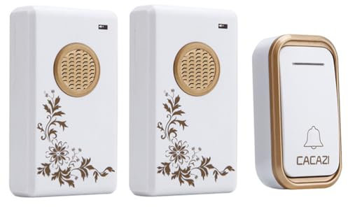 SLDAGe Wireless Doorbell Set, Portable Battery-Powered Chime & Plug-in Chime, 200m Range in Open Field, Ring Doorbell Bundle with 2 Receivers and 1 Transmitter 38 Melodies for Call Bell,Gold