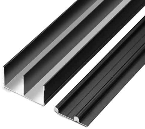 Unikicool Guia Puerta Corredera Riel,Riel para Puerta corredera Doble,Kit de Herrajes para Puerta de Granero de Aluminio,guia Puerta corredera riel,para vitrinas,armarios y roperos.