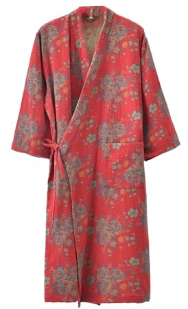 PRINCESS BRIDE Kimono tradizionale giapponese legato Yukata doppio strato filato garza pigiama morbido accappatoio da donna, XL, rosa