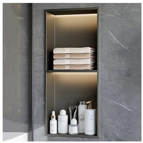 asdchZen Nicchia Doccia A Parete in Acciaio Inox con Luce LED, Nicchia Doccia Integrata, Nicchia Doccia A Parete, Non Necessita di Piastrelle per Bagno E Cucina, Grigio, 70X28X12,5 Cm