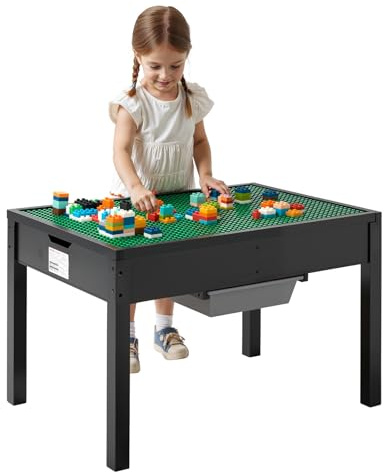 VEVOR Kindertisch 810 x 553 x 502 mm, Aktivitätstisch aus Holz, doppelseitige Baustein-Tischplatte, Mehrzweck-Spieltisch mit 2 Aufbewahrungsbehältern, Geschenk für Kinder ab 3 Jahren, Schwarz