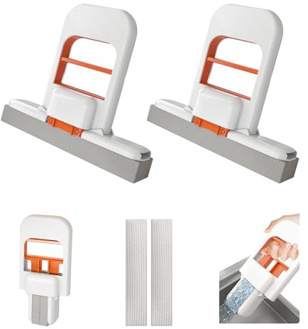 2PCS Mini Foldable Desktop Mop - Self-Squeezing, Mini Mop for Small Spaces, Wet & Dry Use, for Kitchens, Bathrooms, Cars, Tiles, Glass