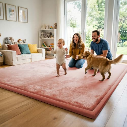 AEOCOO Krabbelmatte Baby 180x200 cm – 3,3 cm extra Dicke Krabbeldecke & Spielmatte aus Schaumstoff, rutschfest, für Laufgitter, Wohnzimmer Kinderteppich, Rosa