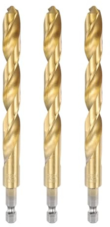 QUARKZMAN 3 Pièces Forets À Torsion Titanium 1/4 Tige Hexagonale | Forets En Acier Rapide, 11mm Diamètre De Perçage, 142mm Longueur, Pour Métal Trempé Acier Inoxydable Fonte Bois Plastique