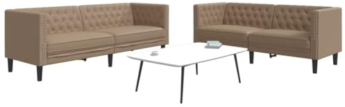 Mandloder 2-TLG. Chesterfield-Sofa-Set Cappuccino Kunstleder, 2- & 3-Sitzer für Wohnzimmer, strapazierfähig, pflegeleicht, braun, modern