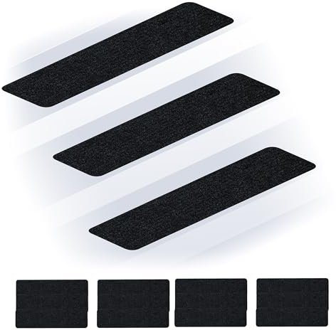 Relaxdays Stufenmatten 16er Set, rechteckige Treppenstufenmatten, 75 x 20 cm, selbsthaftende Treppenteppiche, schwarz