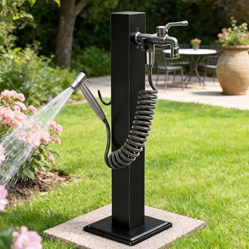 Colonne d’eau Extérieure Jardin, Robinet Extérieur sur Pied avec Pistolet, Borne d’arrosage Jardin, Acier Inoxydable, 60 cm, pour Le Lavage d'Irrigation d'arrosage de Pelouse