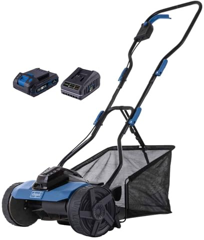 Scheppach Tondeuse à Cylindre C-SPM380-X Sets - 1 Bat 2Ah + Chargeur Inclus | sans fil - Série 20V IXES - largeur de coupe 38 cm - hauteur de coupe 14-38 mm - 5 lames - bac 45L