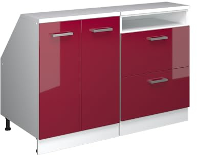 Vicco Küchenschrank für Dachschrägen R-Line, Rot Hochglanz, 120 cm 2er Set Schrankkorpuss 60 cm Tiefe, geeignet für schräge Wände und Variable Küchenmontage