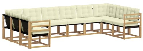 vidaXL Outdoor-Sofagarnitur mit Kissen 10 pcs Weiß und Creme, Gartenmöbel, modernes Outdoor-Sofa, bequemes Lounge-Set für Ihre Terrasse, robust und stylisch