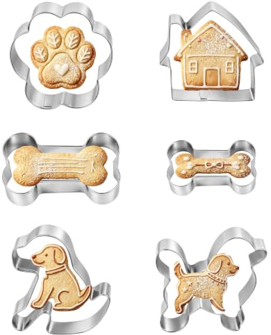 ADLABLD Ausstechformen Hund Knochen Pfote Set, 6 Stück Edelstahl Keksausstecher Plätzchenausstecher für Hundekekse Leckerlis Backen, Cookie Cutter Hundepfote Präge Plätzchenformen Backform