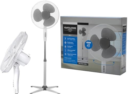 EMPOTEC FS-40B-2 Ventilatore a Piantana 45W Pale da 40cm 3 Velocità Oscillazione Regolabile Inclinabile Altezza 130 cm Base 60cm Anti-Ribaltamento Camera Da Letto Cucina Terrazzo Giardino (BIANCO)