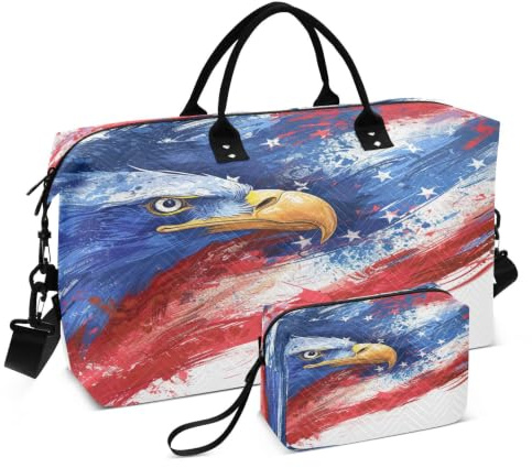 Patriotische Kunst des Amerikanischen Adlers Sporttasche Handtasche mit Make-up Aufbewahrungstasche Badetasche für Reisen Mädchen Männer