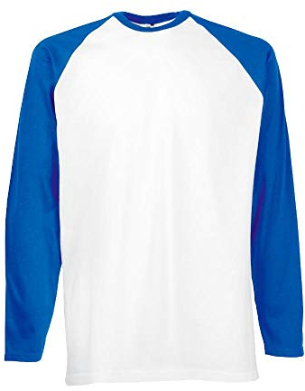 Fruit of the Loom Long Sleeve Baseball Tee Contrast Long Sleeve T-Shirt Multi-Coloured White/Royal Size:S