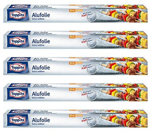 Toppits Alufolie XL Doppel-Kraft-Waben (10m x 44cm), 5er Pack (5 x 10 Meter)