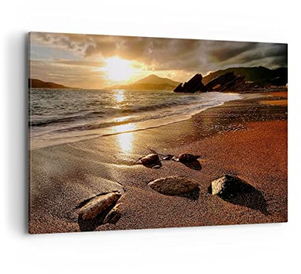 ARTTOR Bilder auf Leinwand 120x80cm Wandbild Landschaften Maritim - 2527 | Strand Wolken Abend Groß XXL Wanddekoration Wohnzimmer Schlafzimmer Wanddeko Wand Kunstdruck Wandkunst Wall Decor ARTTOR