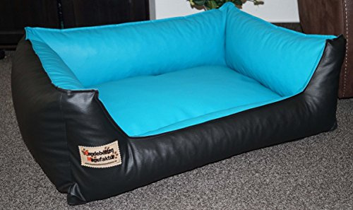 Hundebettenmanufaktur Hundebett Hundesofa Schlafplatz Kunstleder Similpelle Farbe und Größe wählbar von XS bis XXL (110 cm X 85 cm, schwarz türkis)
