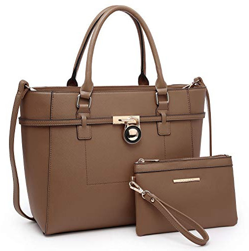 Grand sac fourre-tout tendance pour femme avec cadenas classique Sac à main Cartable Sac à bandoulière Sac de travail Ensemble portefeuille - Vert - kaki, Large