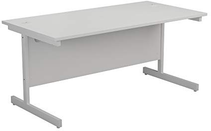 Office Hippo Heavy Duty Rectangular Cantilever Desk - Home or Office PC Table, Integrated Cable Ports - 160cm x 60cm, White Frame & Top - 5 Yr Warranty