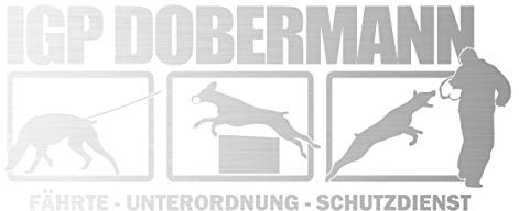 Auto Aufkleber IGP HS Dobermann KUPIERT Dobi Autoaufkleber K9 Hundeanhänger ehemals IPO Hundesport Hundemotiv Silber