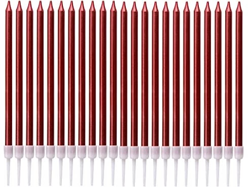 LUTER Metallische Kerze, lange Kerze, Rot, Geburtstagskerzen mit Ständer, Kuchenkerzen für die Dekoration von Partys, Hochzeiten, Geburtstagen (24 Stück)