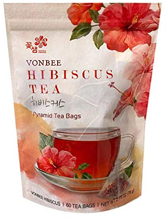 Vonbee Premium Hibiscus Tea Piramid Tea Bags, 60 Tea Bags