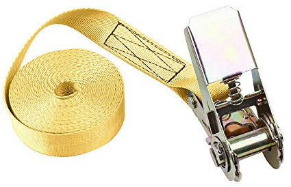 Supertool Sicherungsgurte, robuste Spanngurte mit Ratsche, Zurrkapazität 800 kg Bruchfestigkeit für Rasen-Ausrüstung, Motorrad, 1 Stück, Gelb, 25 mm x 10 m