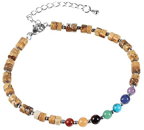 Nupuyai 4mm 7 Chakren Perlen Armband Fußkettchen Bunt Heilende Bild Jaspis Freundschaftsarmband Verstellbare Yoga Armketten für Paare Schutz Schmuck Damen