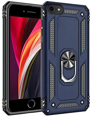For iPhone SE 2020 Case, iPhone 7 / 8 Case with Magnetic Ring Holder, Full Body Protective [Military Grade] Silicone TPU Shockproof Armour Phone Cover for iPhone SE 2020 / 7 / 8 (Hybrid Blue)