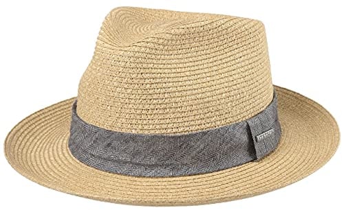 Stetson Chapeau en Paille Lintano Toyo Femme/Homme - Traveller de Soleil avec Ruban Gros Grain Ete Printemps-ete - XXL (62-63 cm) Nature