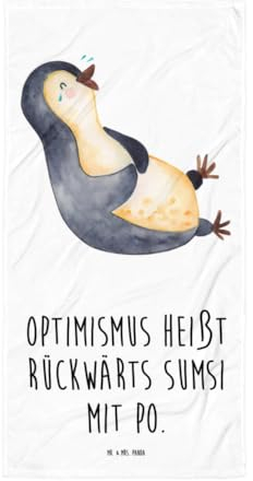 Mr. & Mrs. Panda XL Badehandtuch Pinguin Lachen - Geschenk, Funny, Strandtuch, Duschtuch, Freude, lustiger Spruch, Badetuch, Saunatuch, Optimismus,