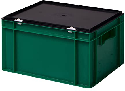 1a-TopStore Stabile Profi Aufbewahrungsbox Stapelbox Eurobox Stapelkiste mit Deckel, Kunststoffkiste lieferbar in 5 Farben und 21 Größen für Industrie, Gewerbe, Haushalt (grün, 40x30x22 cm)