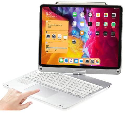 PboyiqiS 360° Rotatable Keyboard Case for iPad Air 13 inch (M3/M2-2025/2024)/Pro 12.9 (6th, 5th, 4th, 3rd Gen) with TouchPad, Backlits Aluminum Alloy Smart Case with trackpad Keyboard, (Silver)