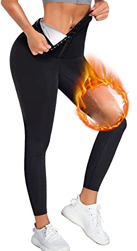 CHUMIAN Damen Sauna Jogginghose Sporthose Hohe Taille mit Bauch Weg Gewichtsverlust Hosen Schwitzhose für Damen Bauchkontrolle Oberschenkel Shaper für Laufen, Yoga, Training, Gym (L, Schwarz)