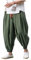 IQYU Herren Haremshose Einfachheit Aladinhose - Chinesisch Retro Stil Weite Beine Yogahose Pilates Kampfsport Kung Fu Tai Chi ThailäNdisch Freizeit Knickerbocker Ausgeleiert Training Hose