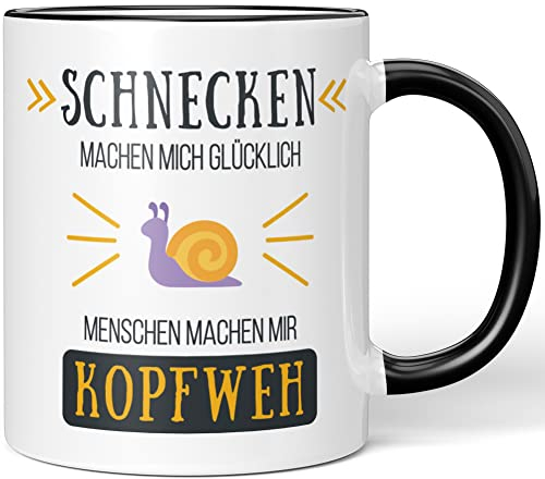 JUNIWORDS Tasse, Schnecken Machen Mich glücklich Menschen Machen Mir Kopfweh, Wähle Farbe, Schwarz