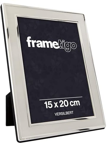 Frametigo Bilderrahmen 15x20cm – Versilberter Metallrahmen mit Glas – Glänzende Satin-Oberfläche – Anlaufschutz – Fotorahmen mit Samtrückseite – Hoch- & Querformat