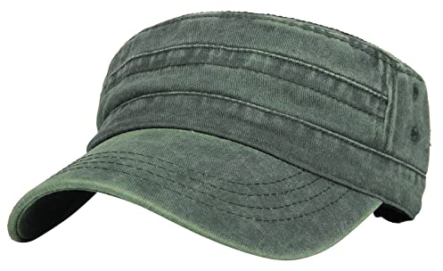 Jarseila Herren Baumwolle Flat Top Army Kappe Unisex Military Kappe Vintage Schirmmütze Baseballmütze Sommer, Unifarben, Verstellbar, Grün