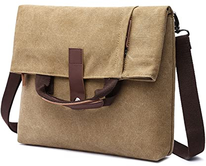FANDARE Retro Umhängetasche Handtasche Schultertasche Herrentasche Segeltuch Kuriertasche Messenger-Bags Aktentasche für Herren Damen Arbeit Reise Schule Hochschule Arbeit Outdoor Schulranzen Khaki