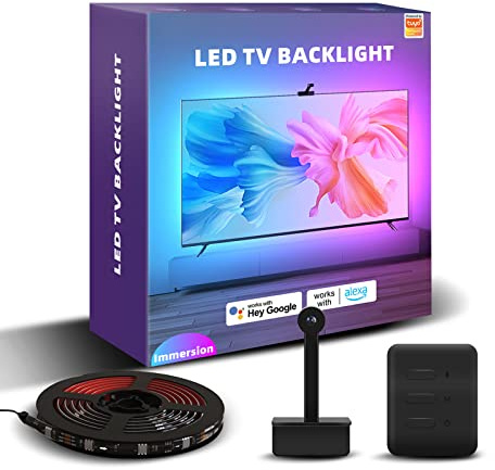 V JULES.V Retroilluminazione LED TV con fotocamera, retroilluminazione TV Wi-Fi per TV da 47-55 pollici, PC, striscia luminosa RGBIC ad immersione compatibile con Alexa e Google Assistant, controllo