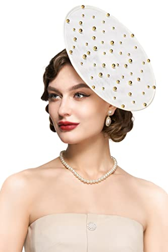 Coucoland Chapeau Bibi pour Cocktail, thé, fête, Bandeau Plat Kentucky Derby pour Mariage, Blanc, Taille Unique