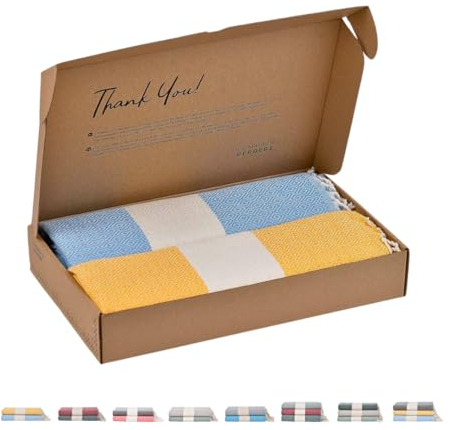 Tadussi ® Telo Mare – Grande Fouta – XXL Asciugamano da spiaggia - 100 x 200 cm - Set da 2 per Sauna, Hammam e Picnic per uomo e donna – 100% cotone - Giallo e Celeste