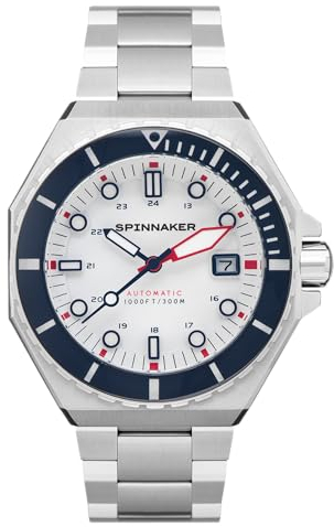Spinnaker Dumas SP-5081-HH Herren-Armbanduhr, Japanisches Zifferblatt, 44 mm, weißes Zifferblatt, Edelstahl, Multi