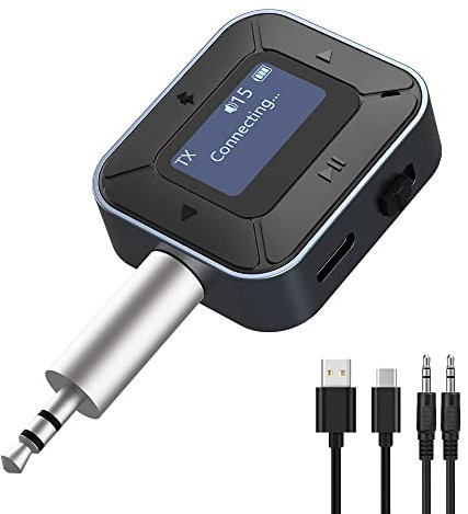 Ainostone Bluetooth 5.3 Adapter 2-in-1 Bluetooth Audio Transmitter & Empfänger mit 3,5mm Aux Klinke, Wireless, Batteriebetrieben & Kabelgebunden, für TV, Stereoanlage, Auto, Flugzeug