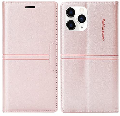 OKZone Funda para iPhone 11, Carcasa iPhone 11 Libro con Tapa de Cuero Piel Wallet Case Flip Cover con Kickstand, Magnetica, Ranuras para Tarjetas para iPhone 11 (6,1 Pulgadas) (Rosa)