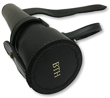 Personalised Initials Horse Riding Saddle Flask Brown or Black Leather with Stainless Steel Baton Flask (Brown)
